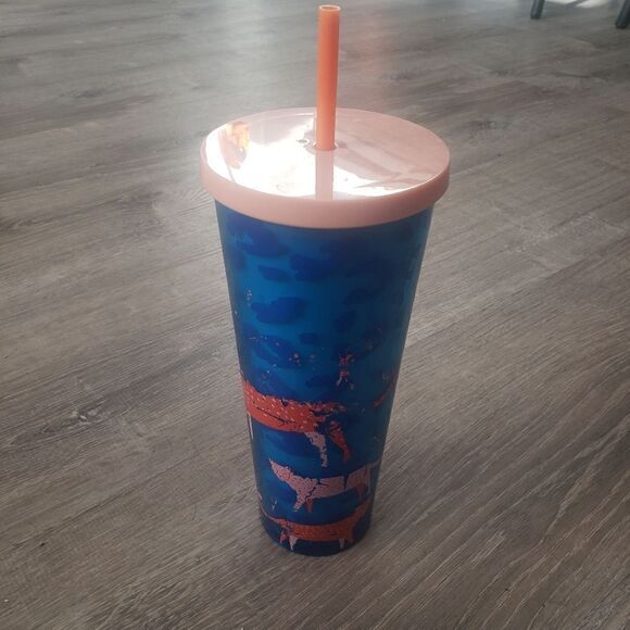 Starbucks 24 Oz Acrylic Tumbler Blue Orange Cheetah Limited Edition See Desc - Picture 1 of 5